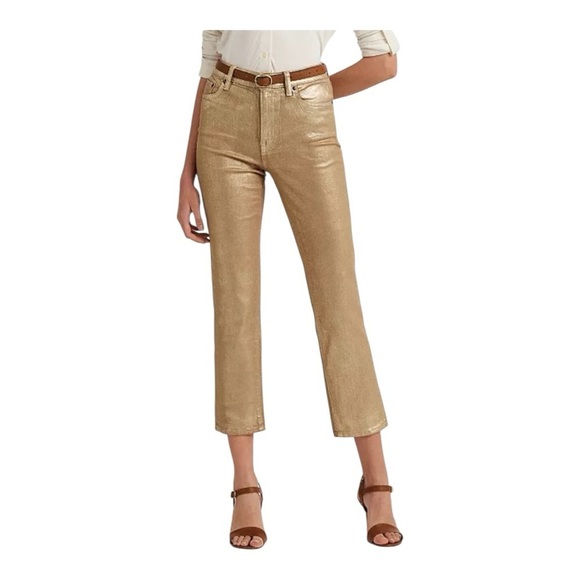 Ralph Lauren Denim - Lauren Ralph Lauren Women's Metallic High-Rise Straight Ankle Jeans 12P New